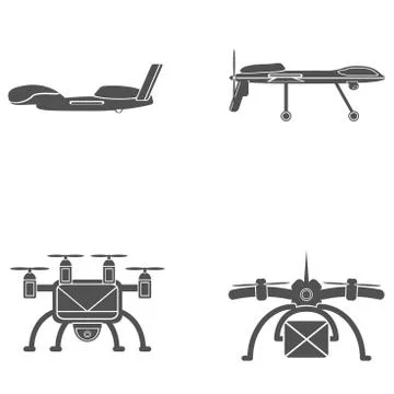 Collection of isolated gray icon of drone silhouette on the white background. Stock Illustration