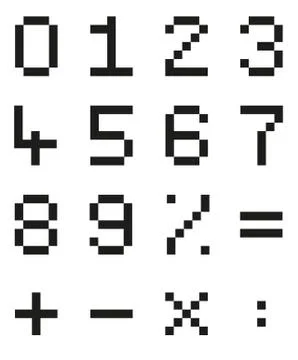 Collection of isolated pixel numbers and mathematical signs Stock Illustration