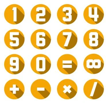 Collection of isolated yellow flat numbers and math symbols Stock Illustration
