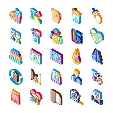 Collection of isometric 3d icons on white background Stock Illustration