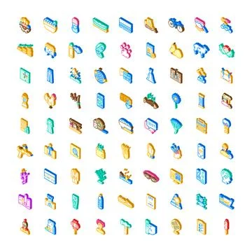 Collection of isometric abstract digital icon objects symbols Illustrazione stock