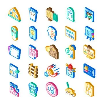 Collection of isometric abstract digital technology icons Stock Illustration