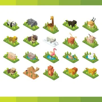 Collection of isometric animals Stock Illustration