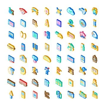 Collection of isometric application and interface icons イラスト素材