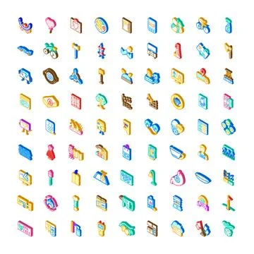 Collection of isometric application and web icons Stock Illustration