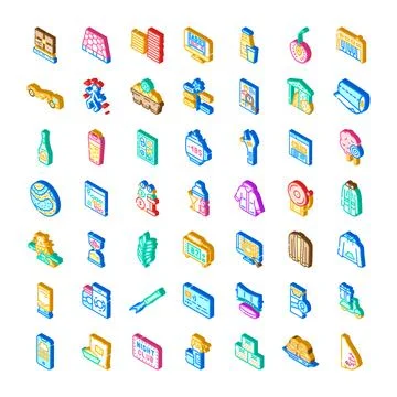 Collection of isometric application icons and interface symbols 스톡 일러스트