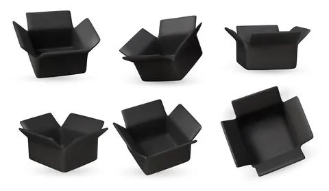 Collection of isometric black open boxes on white background. Ideal for delivery Stock Illustration