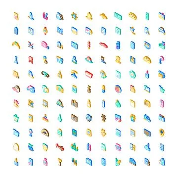 Collection of isometric flat style icons representing various concepts Stock-Illustration