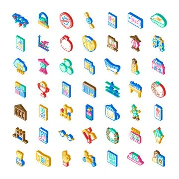 Collection of isometric icons for business interface Stock Illustration