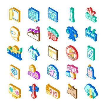 Collection of isometric icons for different concepts and objects Stock Illustration