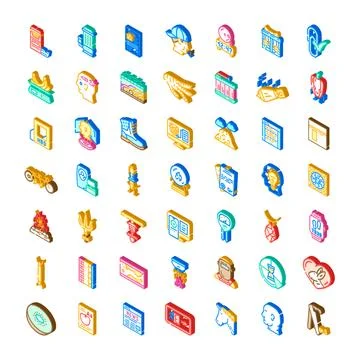 Collection of isometric icons diverse objects set Illustrazione stock