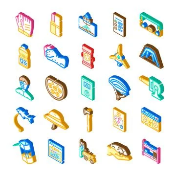 Collection of isometric icons representing diverse objects 스톡 일러스트