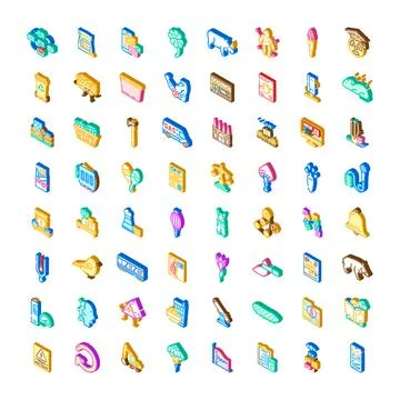 Collection of isometric icons representing diverse concepts and industries イラスト素材