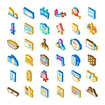 Collection of isometric icons representing diverse concepts and objects 스톡 일러스트
