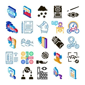 Collection of isometric icons representing modern technology and services Stock Illustration