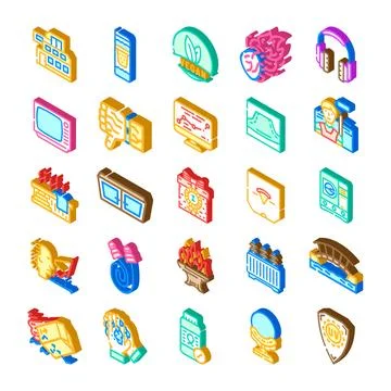 Collection of isometric icons representing modern lifestyle and product con.. Stock Illustration