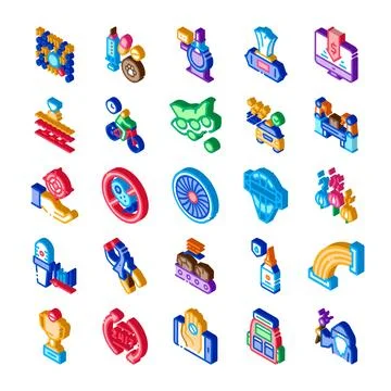 Collection of isometric icons representing various modern concepts Stockillustratie
