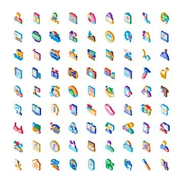 Collection of isometric icons representing various services and life concepts Stock Illustration