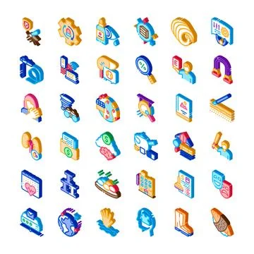 Collection of isometric icons representing various concepts Stock Illustration