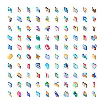 Collection isometric icons representing various business concepts Stock Illustration