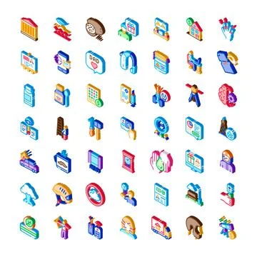 Collection of isometric icons representing various concepts illustration Illustrazione stock