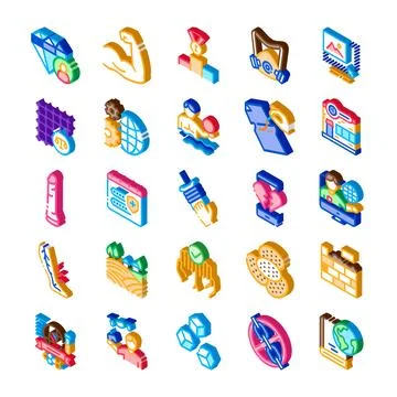 Collection of isometric icons representing various human values Stock Illustration