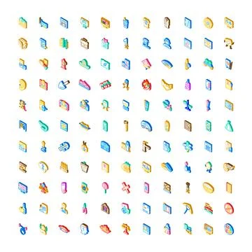 Collection of isometric icons representing various everyday objects Stock Illustration