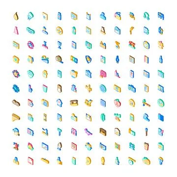 Collection of isometric icons representing various objects and concepts Ilustração Stock