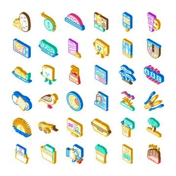 Collection of isometric icons representing various concepts 库存插图