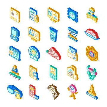 Collection of isometric icons representing various modern concepts Stock Illustration
