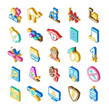 Collection of isometric icons representing various concepts Ilustração Stock