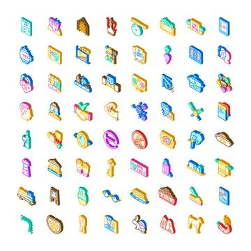 Collection of isometric icons representing various concepts Stock Illustration