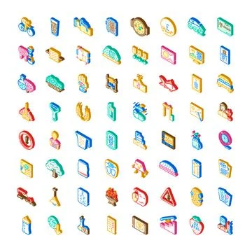 Collection of isometric icons representing various concepts and objects イラスト素材