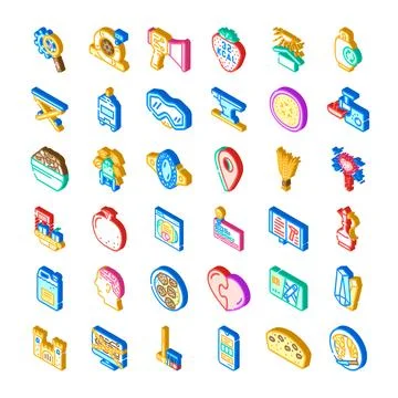 Collection of isometric icons representing various concepts Stock Illustration