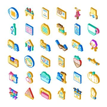 Collection of isometric icons representing various concepts Stock Illustration
