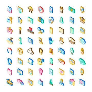 Collection of isometric icons representing various concepts 库存插图