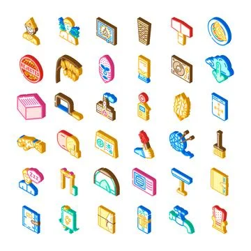 Collection of isometric icons representing various objects and concepts Illustrazione stock