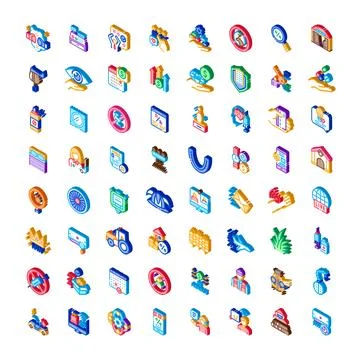 Collection of isometric icons for various applications Stock Illustration