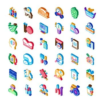 Collection of isometric icons for various concepts Stockillustratie