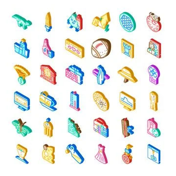 Collection of isometric icons for various concepts and objects Stockillustratie