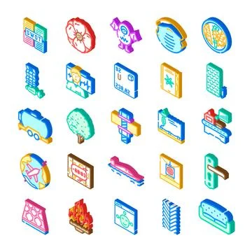 Collection of isometric icons for various concepts Stock Illustration