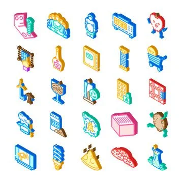 Collection of isometric icons for various concepts Stock Illustration