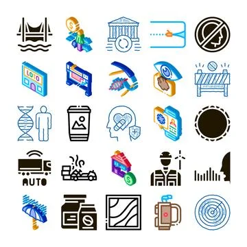 Collection of isometric icons for web development and business infographic Stock Illustration