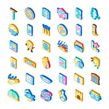 Collection of isometric industrial construction tools icons set Stock Illustration