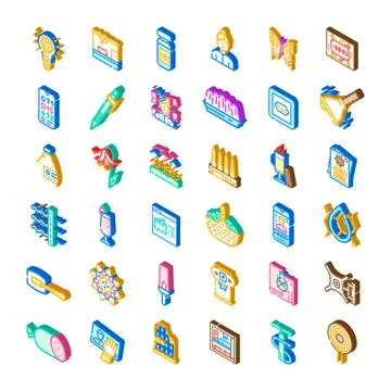 Collection of isometric miscellaneous objects and symbols Stock Illustration