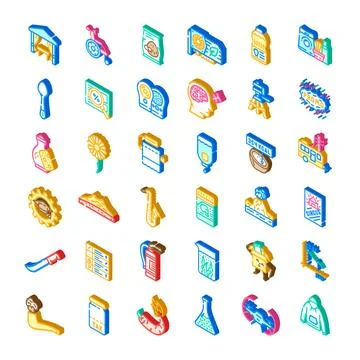 Collection of isometric objects and different concepts Stockillustratie