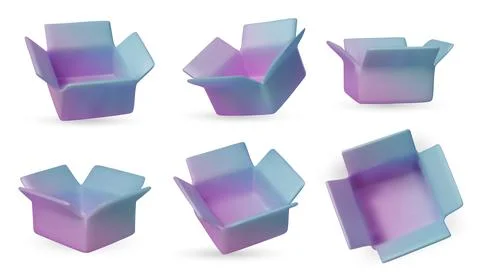 Collection of isometric open boxes on white background. Ideal for delivery Stock Illustration