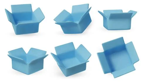 Collection of isometric open boxes on white background. Ideal for delivery Stock Illustration