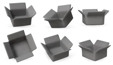 Collection of isometric open boxes on white background. Ideal for delivery Stock Illustration