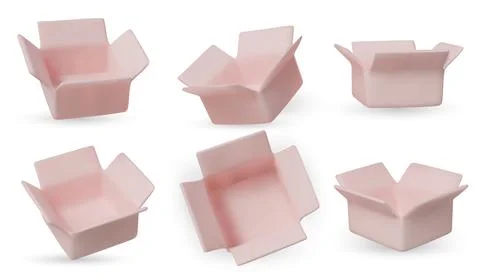 Collection of isometric open boxes on white background. Ideal for delivery Stock Illustration
